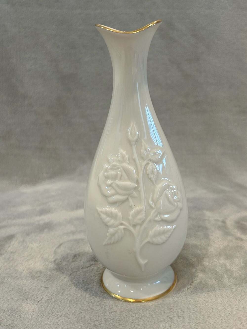 Lenox Sharon Rose Embossed Bud Vase Gold Trim Ivory China